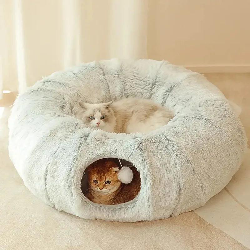 Cama De Pelúcia Para Gatos Com Túnel 2 em 1