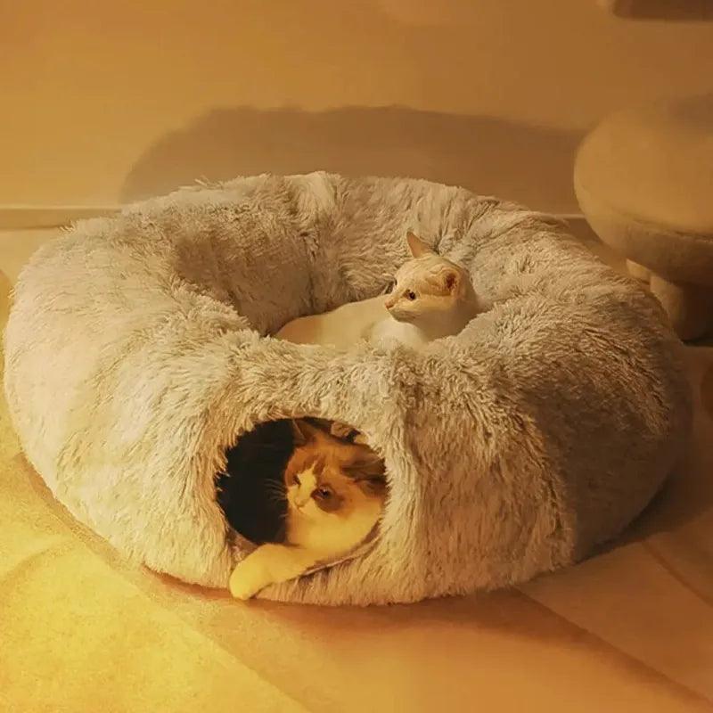 Cama De Pelúcia Para Gatos Com Túnel 2 em 1