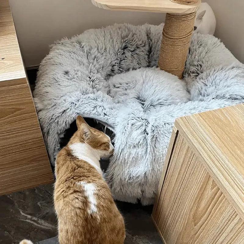 Cama De Pelúcia Para Gatos Com Túnel 2 em 1